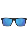 Costa Del Mar Mainsail 55mm Mirrored Polarized Rectangular Sunglasses In Matte Black