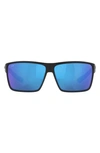 Costa Del Mar 63mm Polarized Oversize Square Sunglasses In Blue Mirror