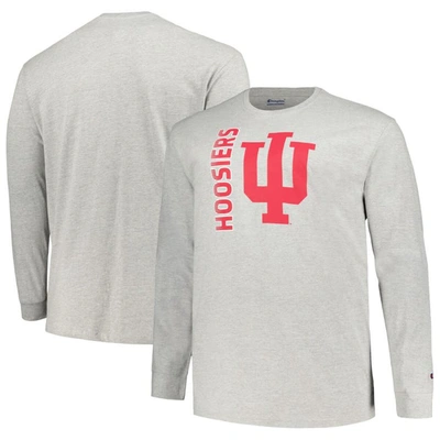 Champion Heather Grey Indiana Hoosiers Big & Tall Mascot Long Sleeve T-shirt