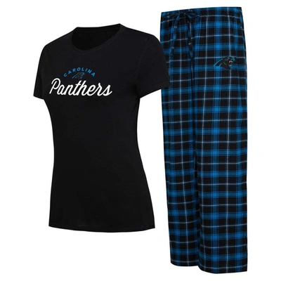 Concepts Sport Women's  Black, Blue Carolina Panthers Arctic T-shirt And Flannel Pants Sleep Set In Black,blue