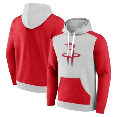 Fanatics Branded Gray/red Houston Rockets Arctic Colorblock Pullover Hoodie