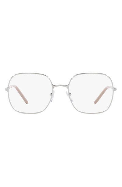 Prada 54mm Rectangle Optical Glasses In Silver