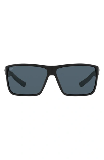 Costa Del Mar 63mm Polarized Oversize Rectangular Sunglasses In Matte Black 2