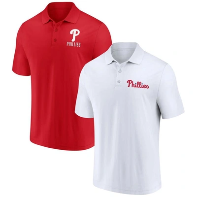Fanatics Men's  Red, White Philadelphia Phillies Two-pack Logo Lockup Polo Shirt Set In Red,white