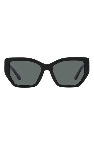 Tory Burch 53mm Polarized Rectangular Sunglasses In Black