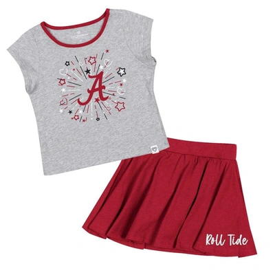 Colosseum Babies' Girls Toddler  Heather Gray/crimson Alabama Crimson Tide Two-piece Minds For Molding T-shir In Heather Gray,crimson