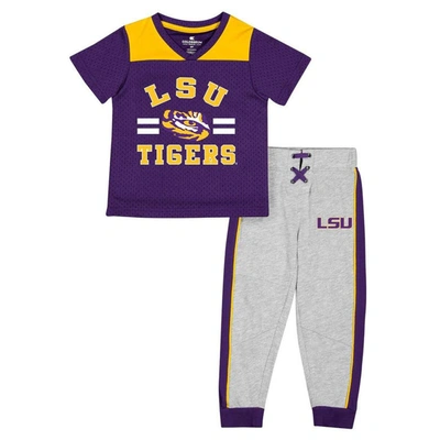 Colosseum Babies' Infant Boys And Girls  Purple, Heather Gray Lsu Tigers Ka-boot-it Jersey And Pants Set In Purple,heather Gray