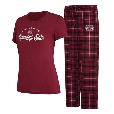 Concepts Sport Women's  Maroon, Black Virginia Tech Hokies Arctic T-shirt And Flannel Pants Sleep Set In Maroon,black