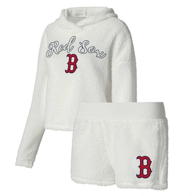 Concepts Sport Women's  Cream Boston Red Sox Fluffy Hoodie Top And Shorts Sleep Set