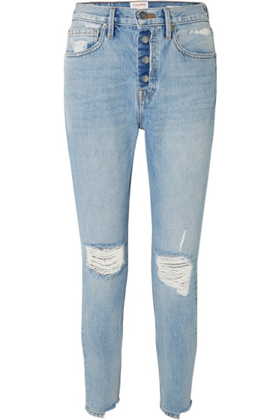 Frame Rigid Re-release Le Original Skinny Distressed High-rise Jeans In Light Denim