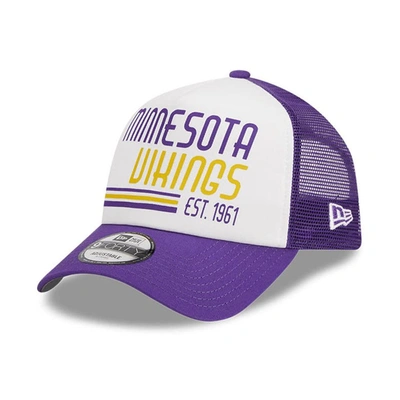 New Era Men's  White, Purple Minnesota Vikings Stacked A-frame Trucker 9forty Adjustable Hat In White,purple