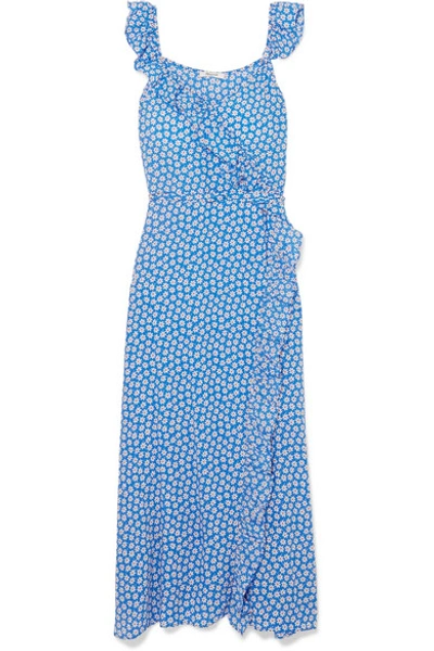 Madewell Ruffled Floral-print Crepe De Chine Dress In Blue