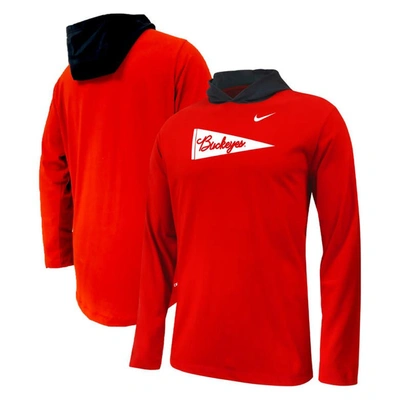 Nike Kids' Youth  Scarlet Ohio State Buckeyes Sideline Performance Long Sleeve Hoodie T-shirt
