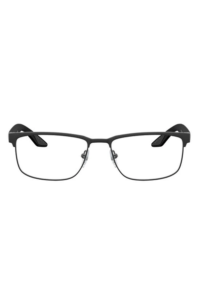 Prada 56mm Rectangular Optical Glasses In Rubber Black