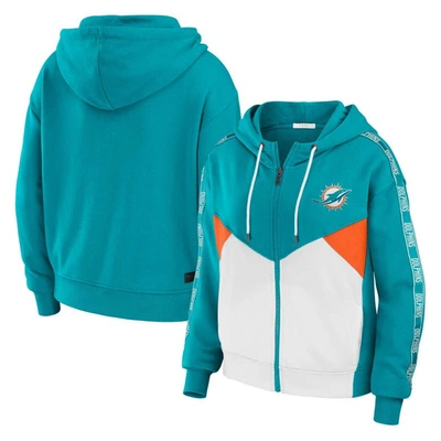 Wear By Erin Andrews Aqua/white Miami Dolphins Plus Size Color Block Full-zip Hoodie