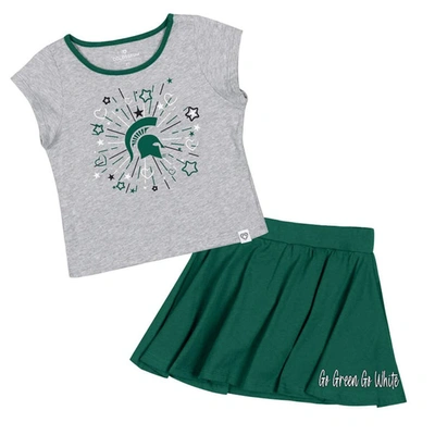 Colosseum Babies' Girls Toddler  Heather Gray/green Michigan State Spartans Two-piece Minds For Molding T-shi