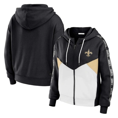 Wear By Erin Andrews Black/white New Orleans Saints Plus Size Color Block Full-zip Hoodie