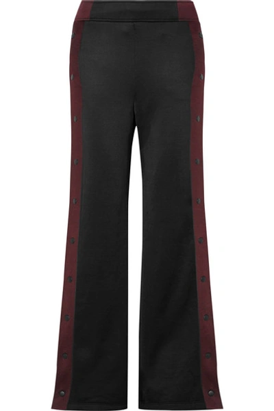 Alexander Wang T Striped Coated-french Terry Wide-leg Track Pants In Black
