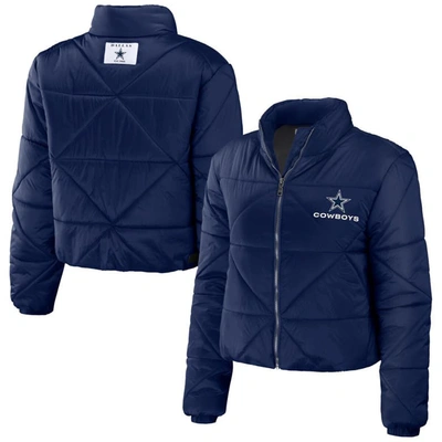 Wear By Erin Andrews Navy Dallas Cowboys Puffer Full-zip Cropped Jacket
