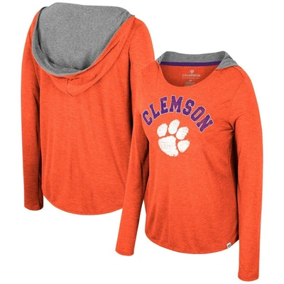 Colosseum Orange Clemson Tigers Distressed Heather Long Sleeve Hoodie T-shirt