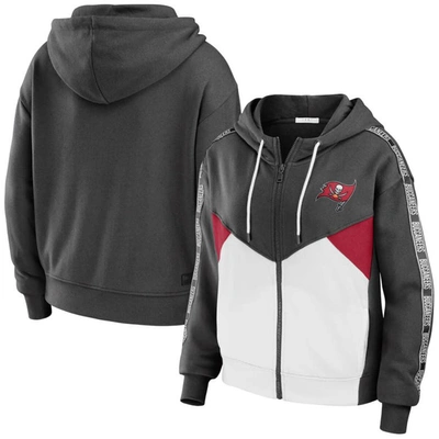Wear By Erin Andrews Pewter/white Tampa Bay Buccaneers Color Block Light Weight Modest Crop Full-zip In Pewter,white