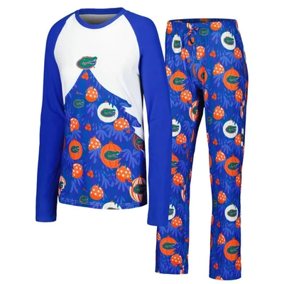 Concepts Sport Women's  Royal Florida Gators Tinsel Ugly Jumper Long Sleeve T-shirt And Trousers Sleep