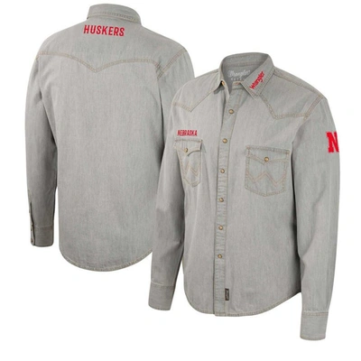 Colosseum X Wrangler Gray Nebraska Huskers Cowboy Cut Western Full-snap Long Sleeve Shirt