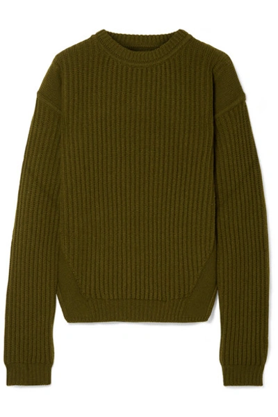 Rick Owens Ribbed Wool Sweater In Army Green