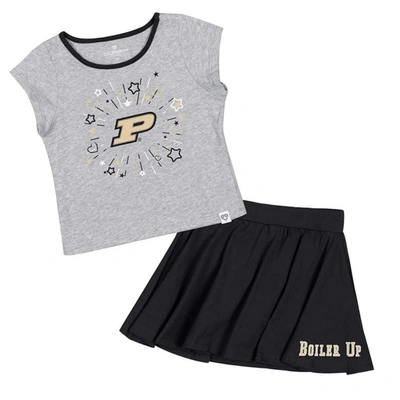 Colosseum Kids' Girls Toddler  Heather Grey/black Purdue Boilermakers Two-piece Minds For Molding T-shirt &