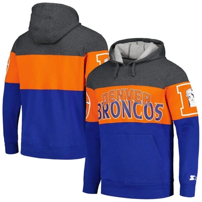 Starter Men's  Royal, Heather Charcoal Distressed Denver Broncos Extreme Pullover Hoodie In Royal,heather Charcoal