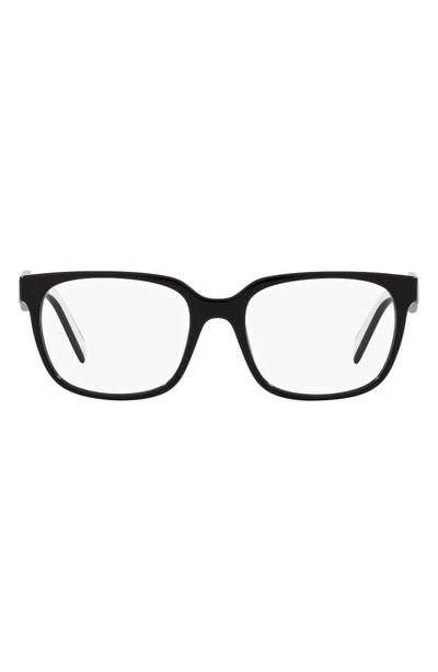 Prada 55mm Rectangular Optical Glasses In Black