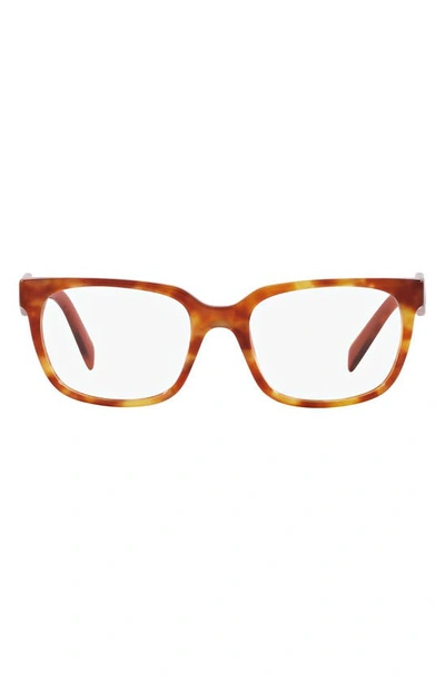 Prada 52mm Rectangular Optical Glasses In Havana