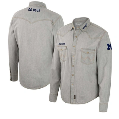 Colosseum X Wrangler Gray Michigan Wolverines Cowboy Cut Western Full-snap Long Sleeve Shirt