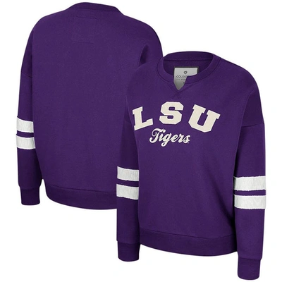 Colosseum Purple Lsu Tigers Perfect Date Notch Neck Pullover Sweatshirt