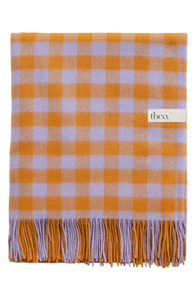 Tbco Gingham Lambswool Blanket In Amber Oversized Gingham