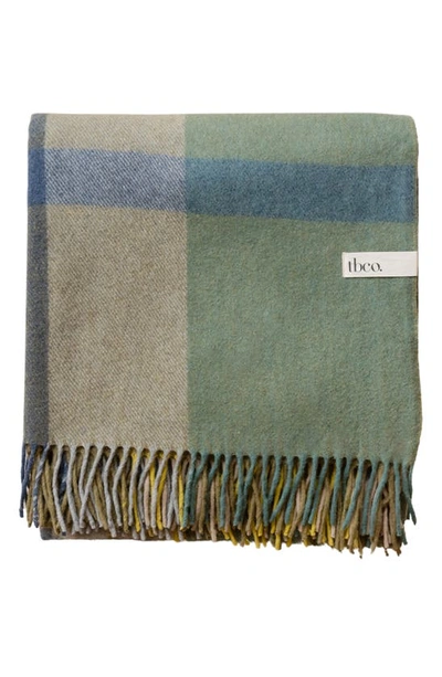 Tbco Recycled Wool Blend Blanket In Green Patchwork Check