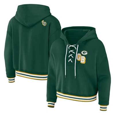 Wear By Erin Andrews Green Green Bay Packers Plus Size Lace-up Pullover Hoodie