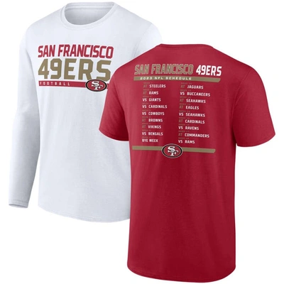 Fanatics Men's  Branded Scarlet, White San Francisco 49ers Two-pack 2023 Schedule T-shirt Combo Set In Scarlet,white