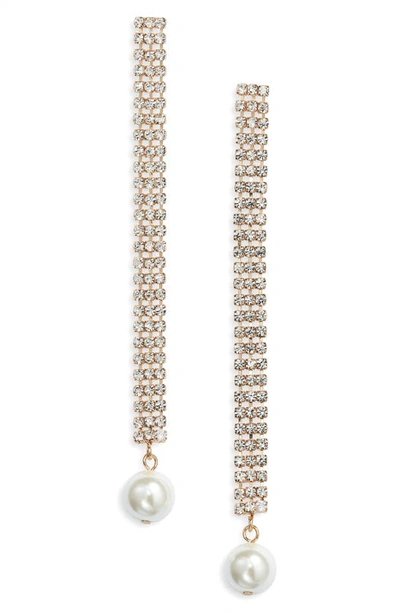 Open Edit Imitation Pearl Crystal Pavé Duster Earrings In Clear- White- Gold