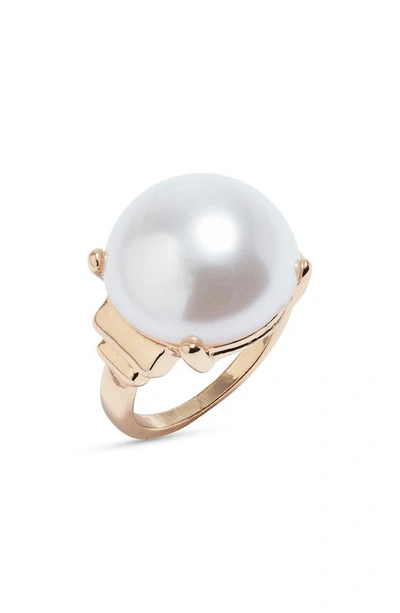 Open Edit Imitation Pearl Deco Statement Ring In White- Gold