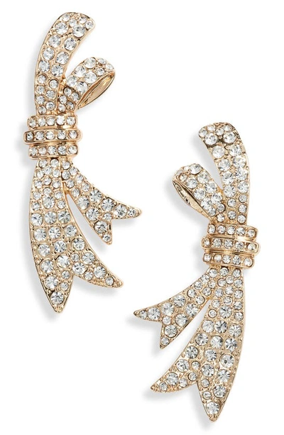 Open Edit Crystal Pavé Bow Stud Earrings In Clear- Gold