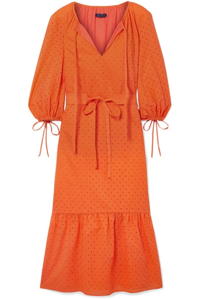 Mds Stripes Garden Belted Broderie Anglaise Cotton Dress In Bright Orange
