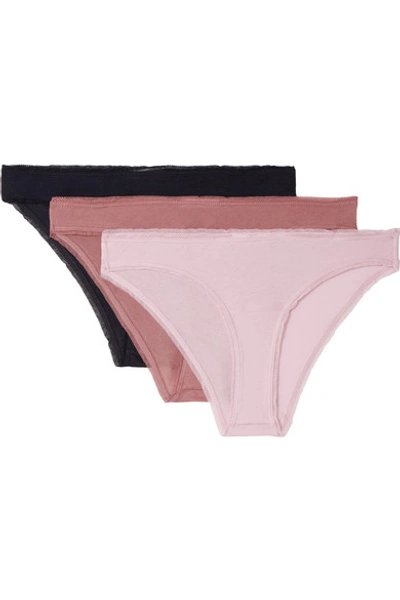 Skin Set Of Three Organic Pima Cotton-jersey Briefs In Pastel Pink