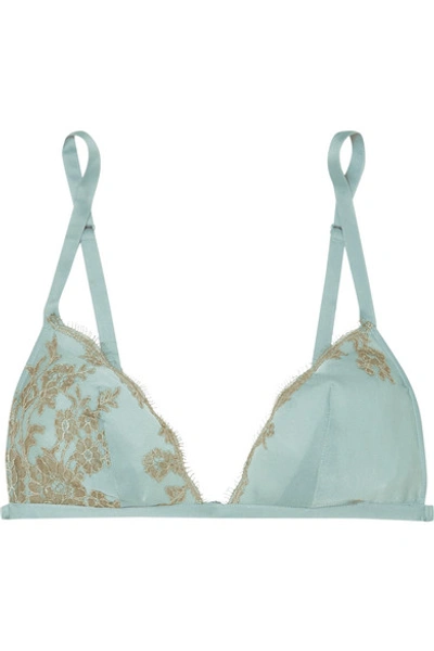 Carine Gilson Chantilly Lace-trimmed Silk-satin Soft-cup Triangle Bra In Sky Blue