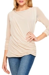 Bluegrey Ruched Side Three Quarter Sleeve Top In Taupe