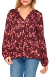 Bluegrey Poet Tie Front Long Sleeve Top In Burgundy