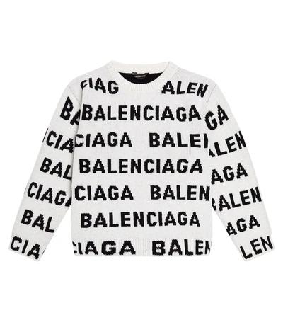 Balenciaga Kids' Logo Wool Sweater In Multicoloured