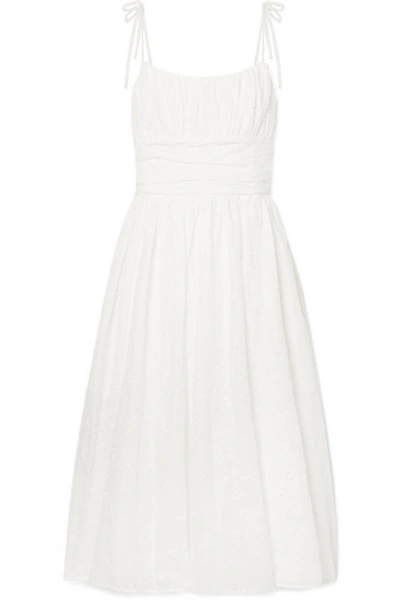Mds Stripes Gathered Broderie Anglaise Cotton Midi Dress In White