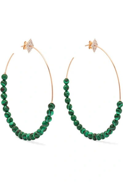 Diane Kordas 18-karat Rose Gold, Diamond And Malachite Hoop Earrings