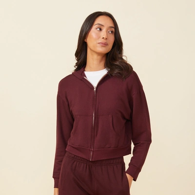 Monrow Supersoft Fleece Girlfriend Zip Up Hoody In Merlot